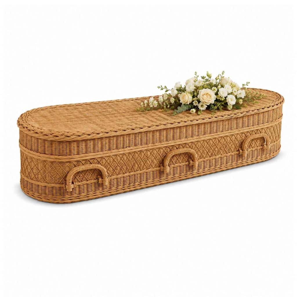 Natural Cross-Weave Wicker Coffin
