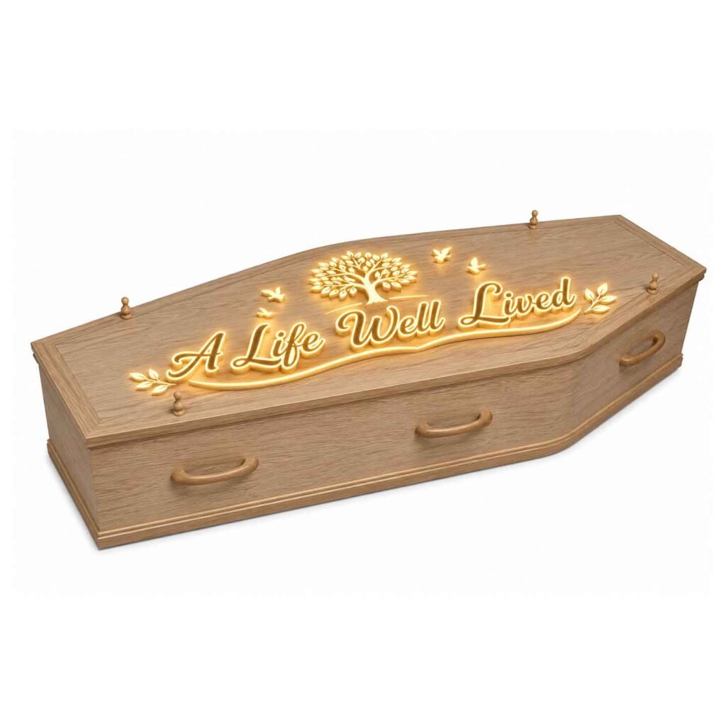 Custom LED Memorial Wood Coffin