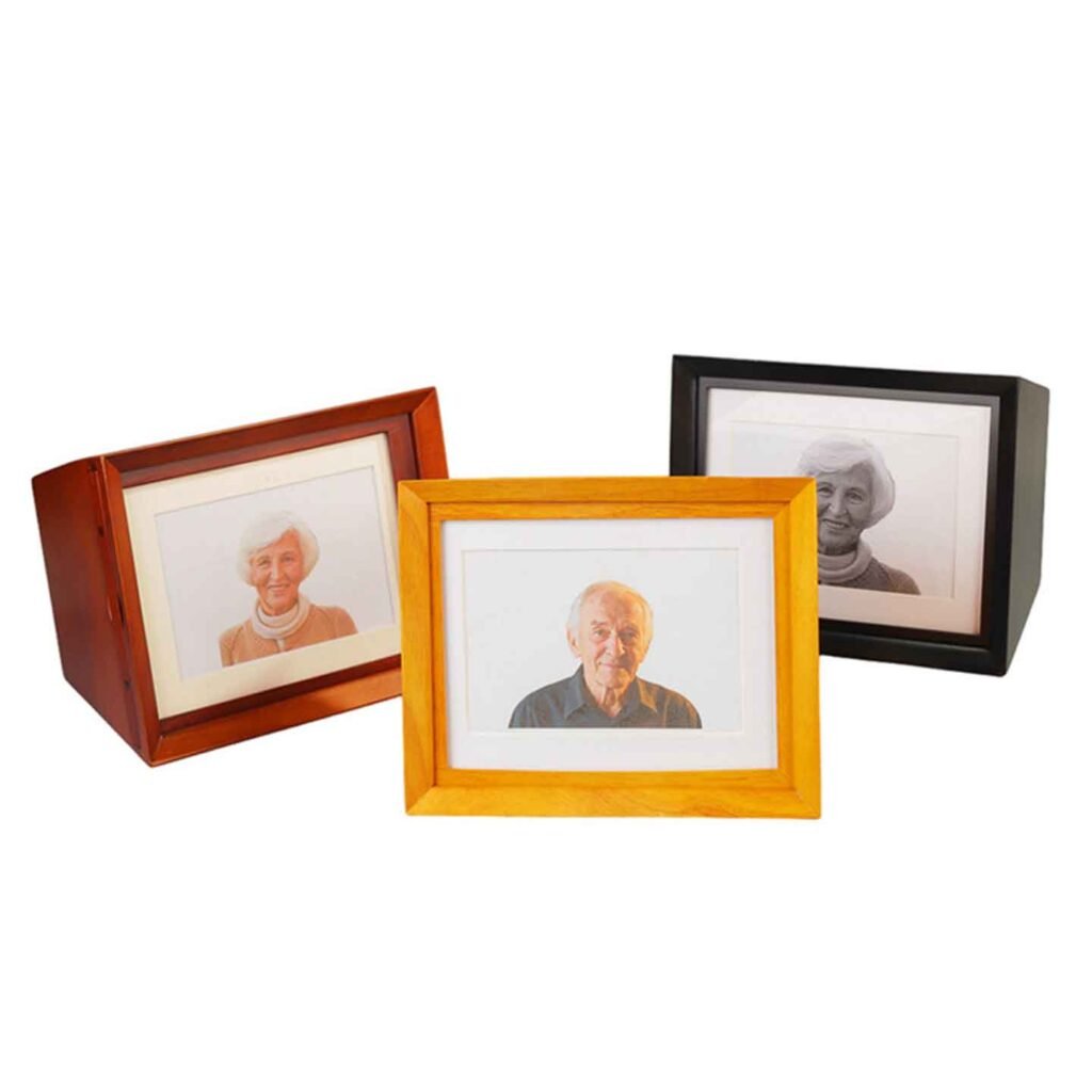 Personalized Wooden Cremation Urn with Memorial Photo Frame