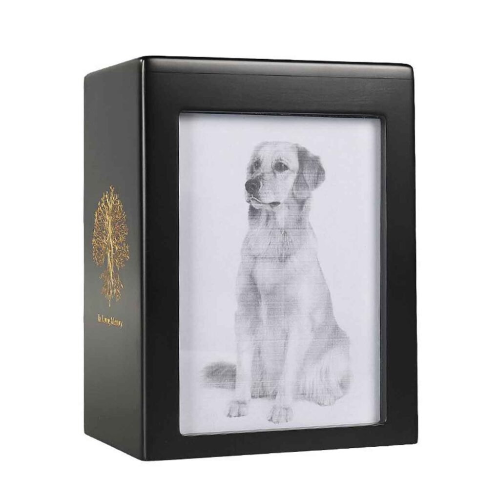 Personalized Black Pet Cremation Urn with Memorial Photo Frame
