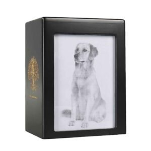 Personalized Black Pet Cremation Urn with Memorial Photo Frame