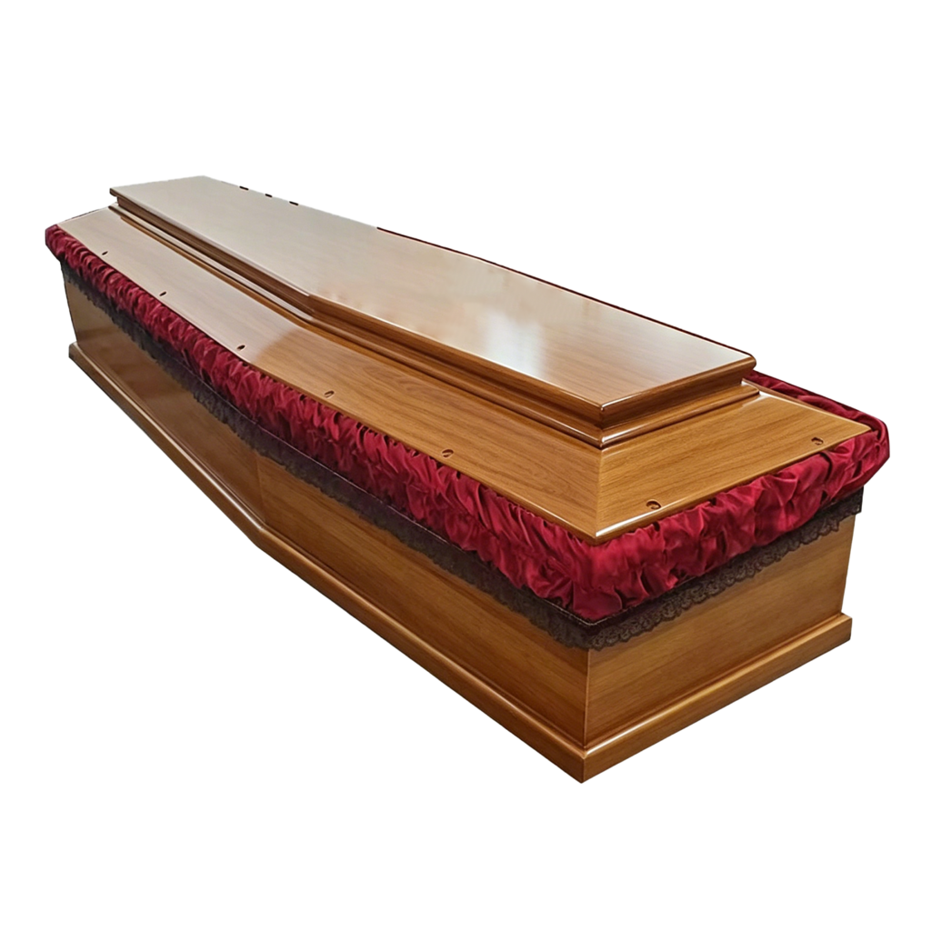 European Style Fabric Trim Wood Coffin