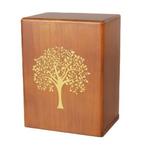 Wooden Cremation Urn with Golden Tree of Life Memorial Design