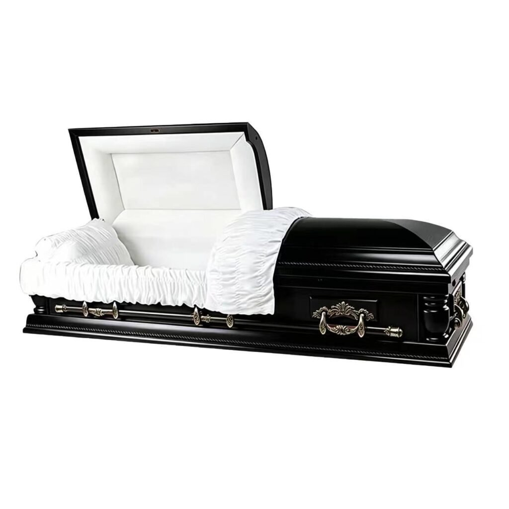 American Style Black Half Couch Casket with White Interior