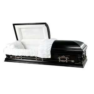American Style Black Half Couch Casket with White Interior