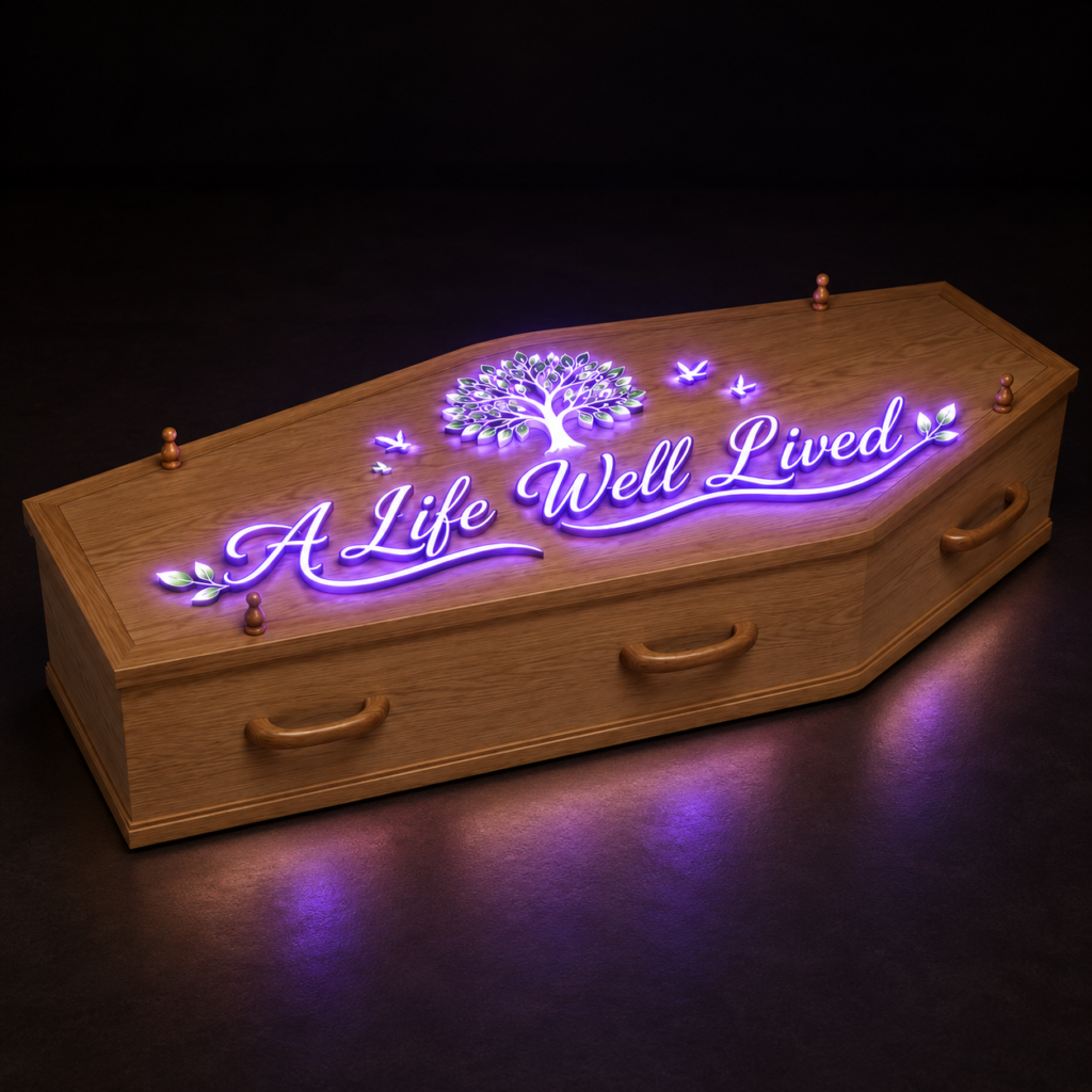 Custom LED Tree of Life Memorial Wood Coffin