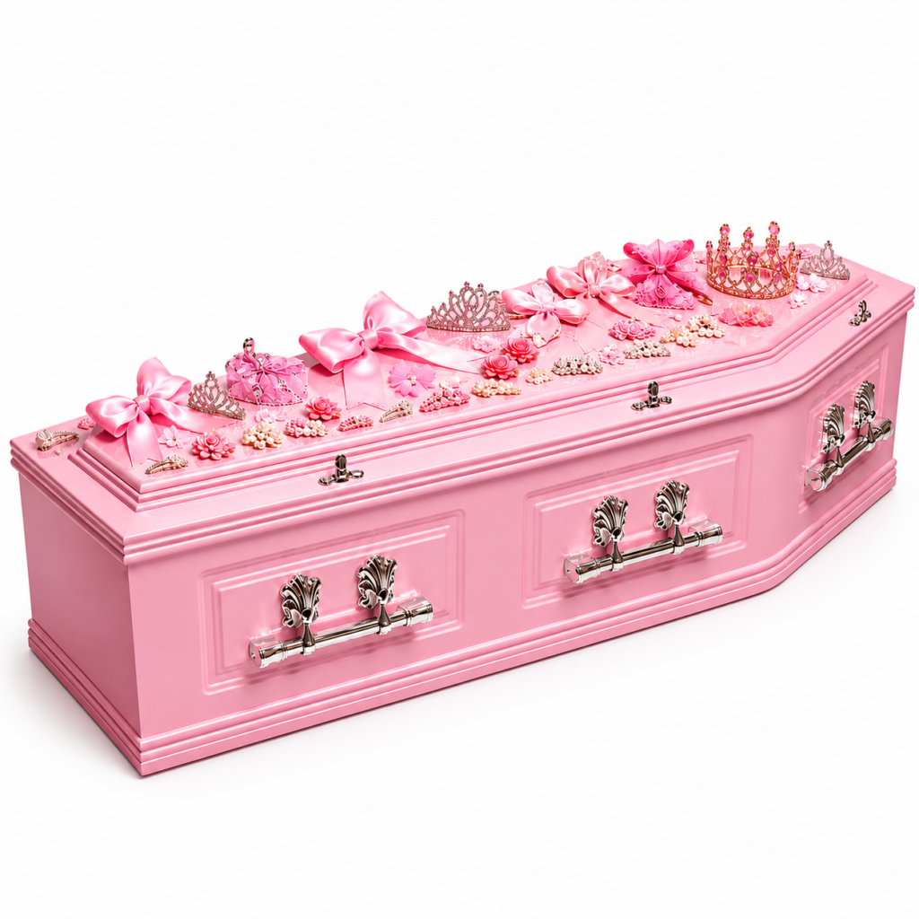 Personalized Pink Princess Casket with Crown & Bow Decorations